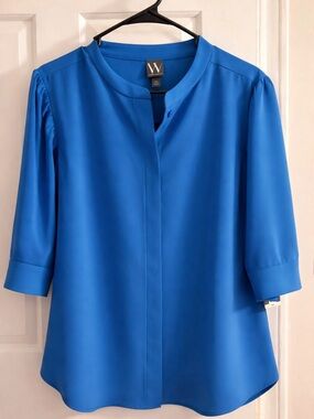 Worthington Bright Blue Mandarin Collar Blouse